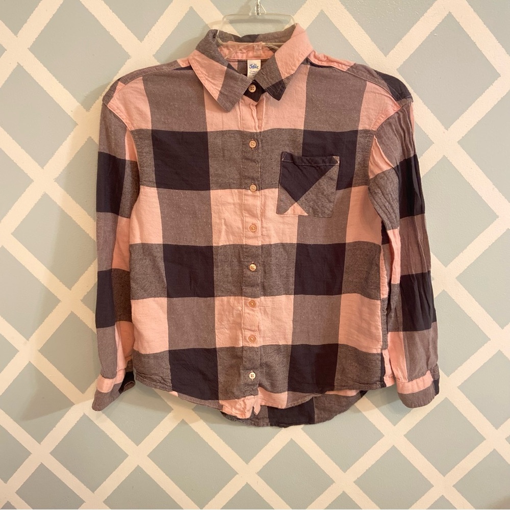 Justice Pink and Black Plaid Shirt
